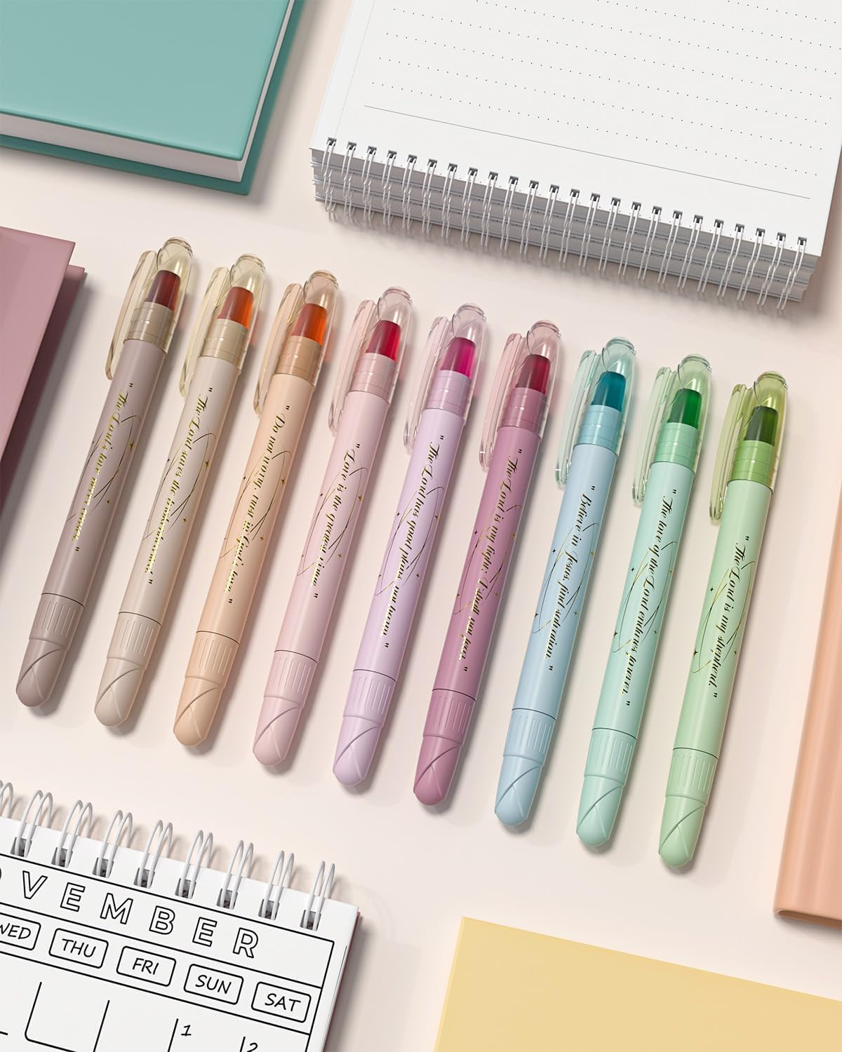 Bible Highlighters No Bleed, 9PCS Assorted Colors Gel Highlighters Set, Cute Bib