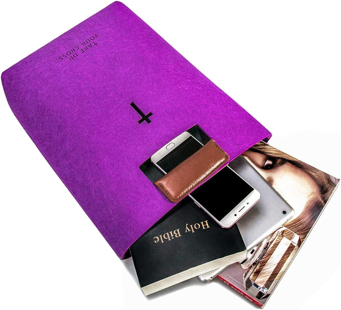 Yasirona Bible Bag, Bible Carrying Case, Felt Bible Tote, Church Bag, Hollowed Cross Design Bible Covers, Bible Bag for Women Men Bible Study Case, Christian Gift-With Strap Ring