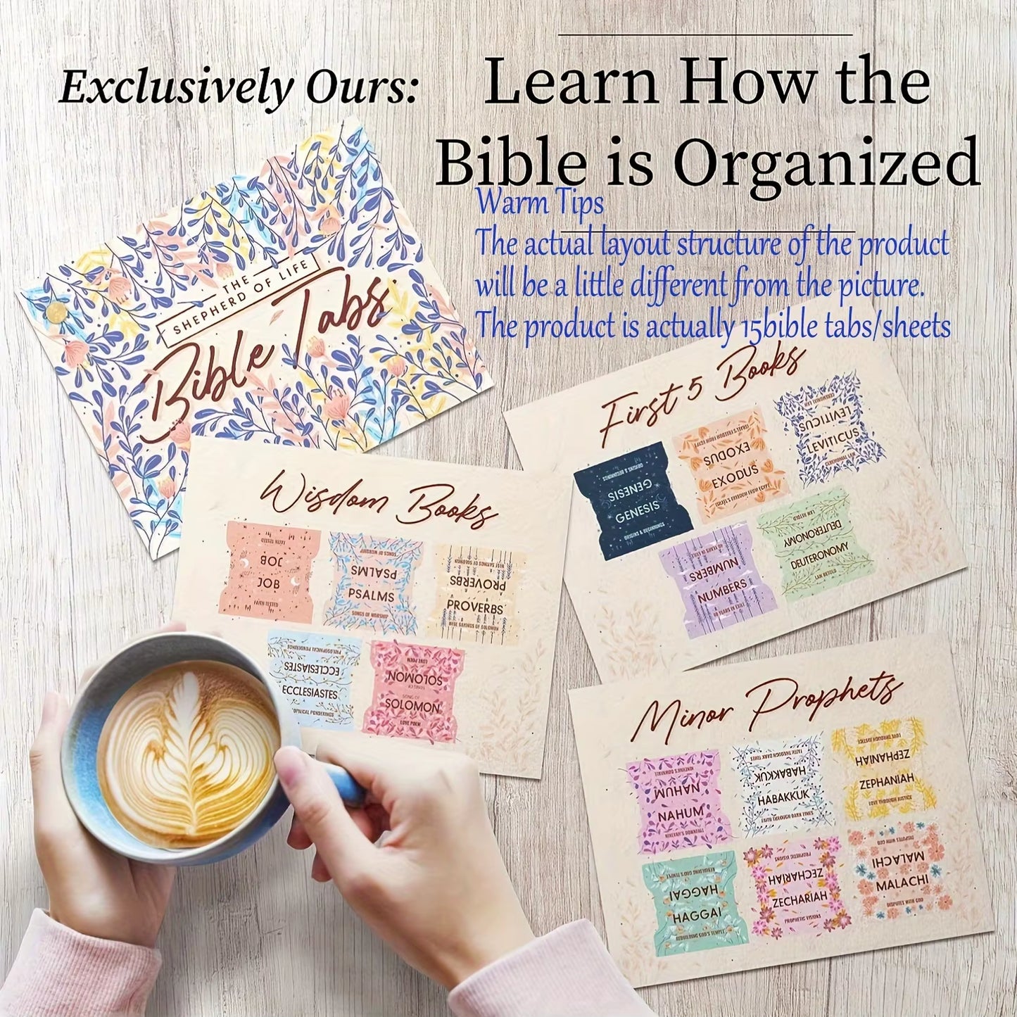 Bible Tabs Pastel Bloom-Soul Nourishing Book Summaries-75 Peel-And-Stick Laminated Bible Tabs for Men Women,Bible Study Supplies