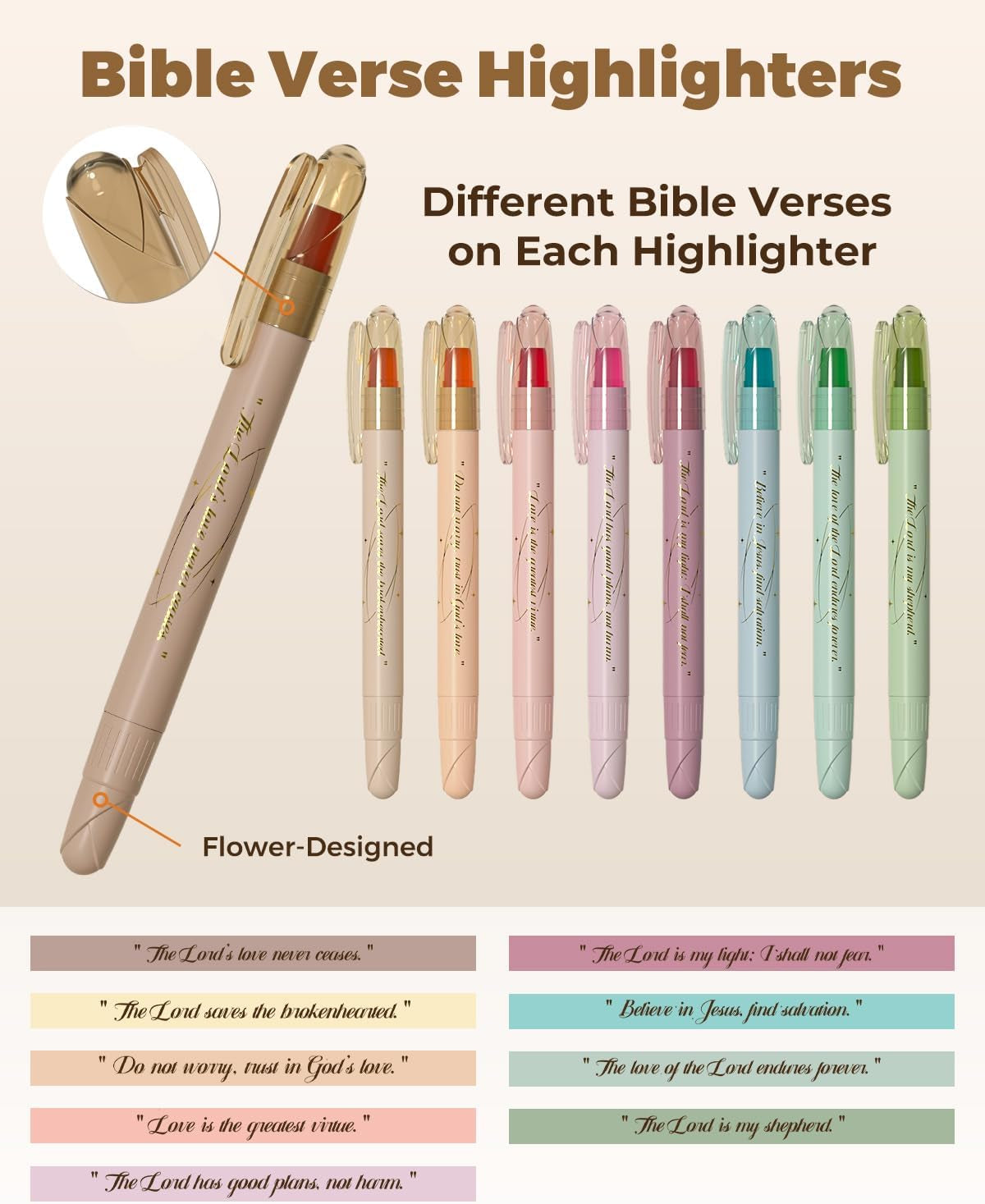 Bible Highlighters No Bleed, 9PCS Assorted Colors Gel Highlighters Set, Cute Bib