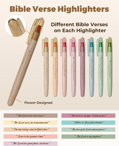 Bible Highlighters No Bleed, 9PCS Assorted Colors Gel Highlighters Set, Cute Bib