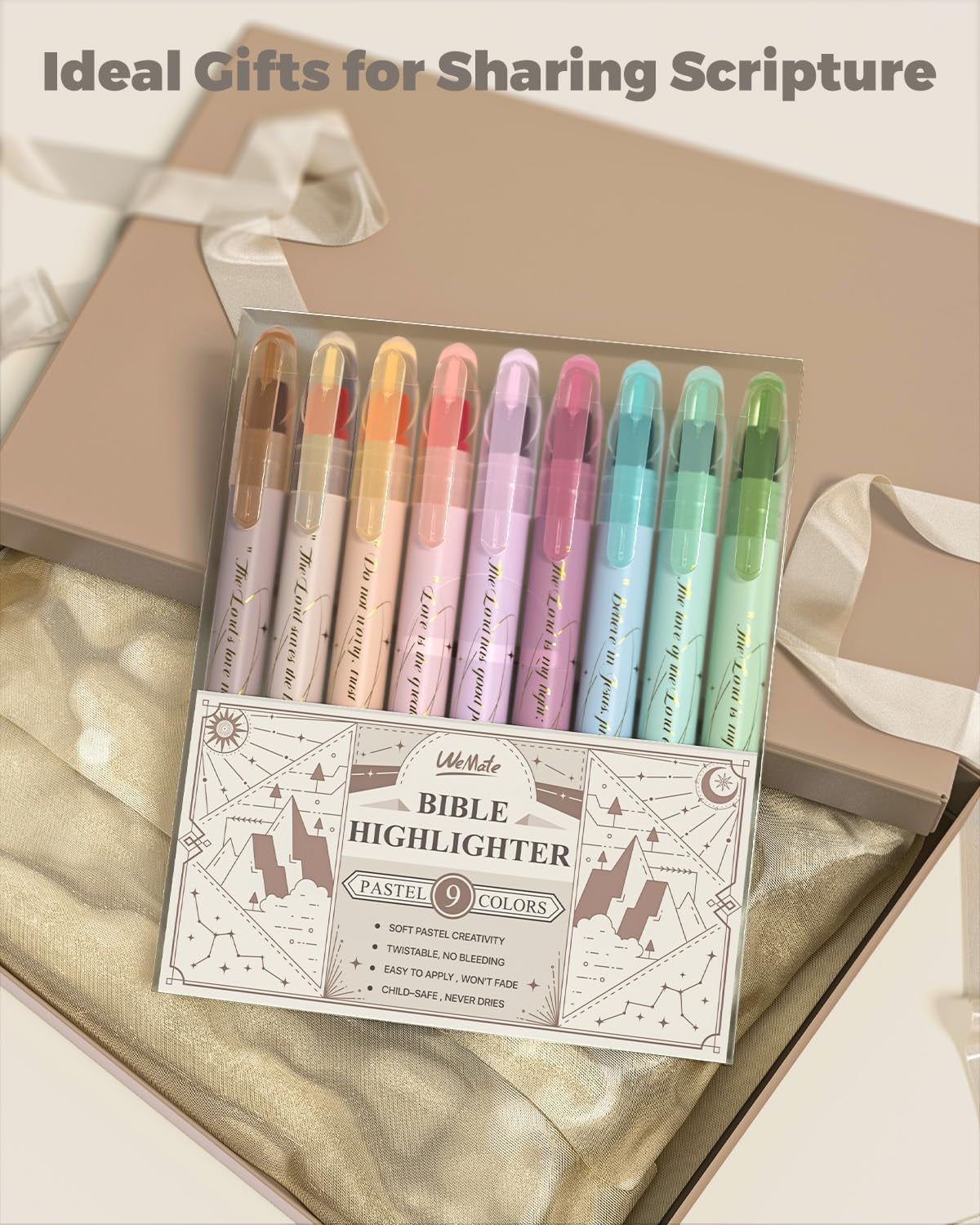 Bible Highlighters No Bleed, 9PCS Assorted Colors Gel Highlighters Set, Cute Bib