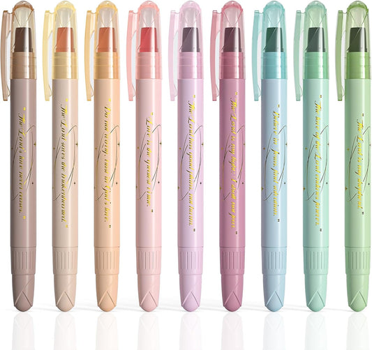 Bible Highlighters No Bleed, 9PCS Assorted Colors Gel Highlighters Set, Cute Bib