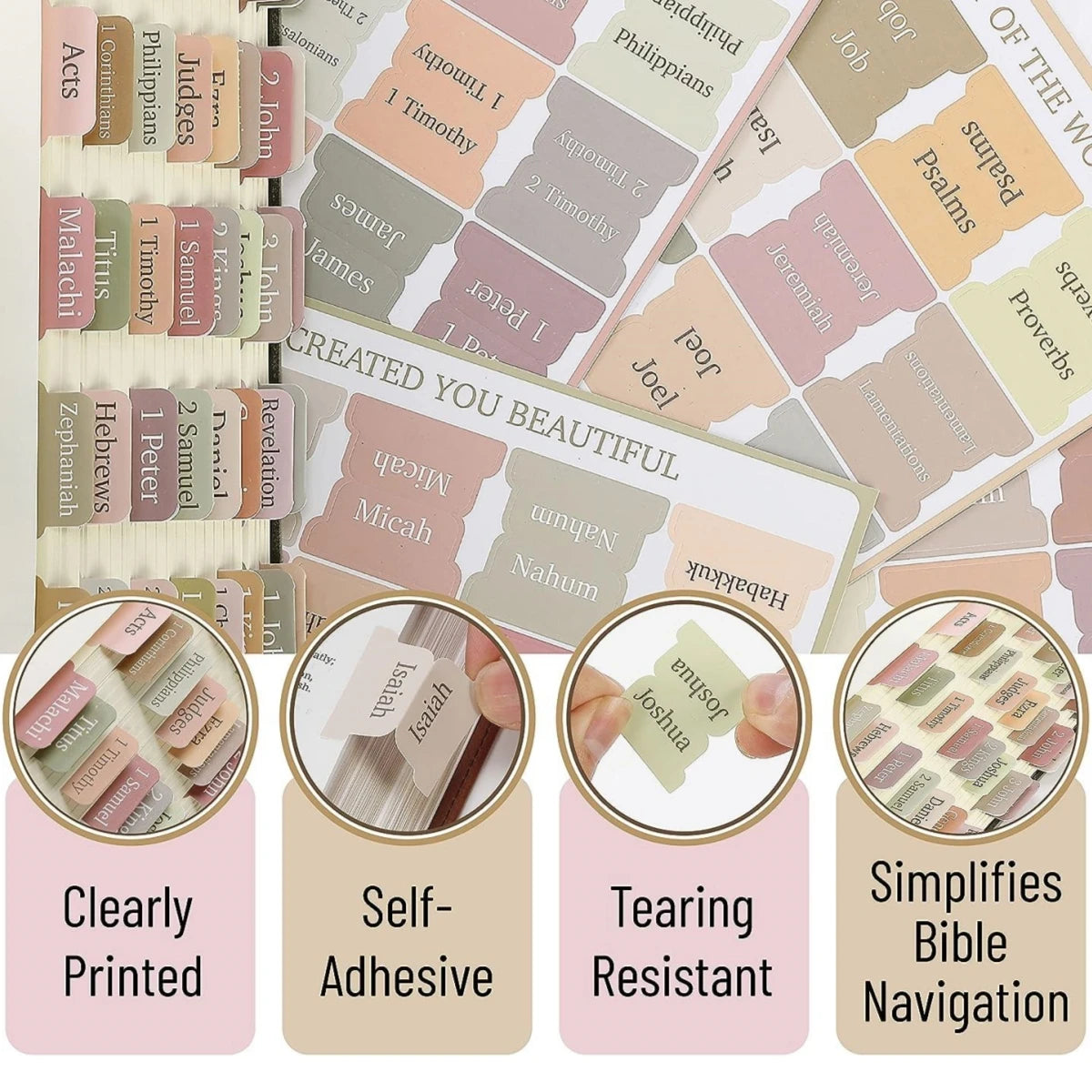 5 Sheets(75Pcs) Bible Tabs Large Print and Easy-To-Read Bible Journaling Supplies Self-Adhesive Index Label Sticker Stationery