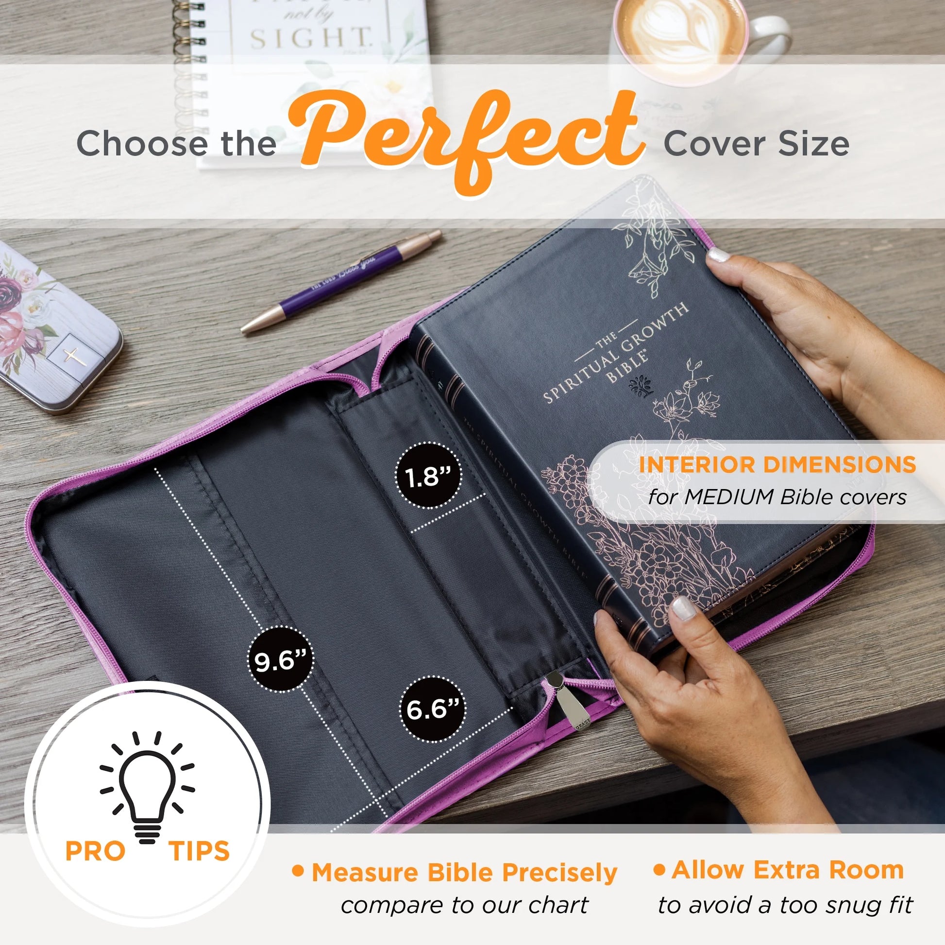 Protective Purple Floral Faux Leather Fashion Bible Cover Carry Case with Handle for Women: Be Still and Know - Psalm 46:11 Inspirational Bible Verse, Medium