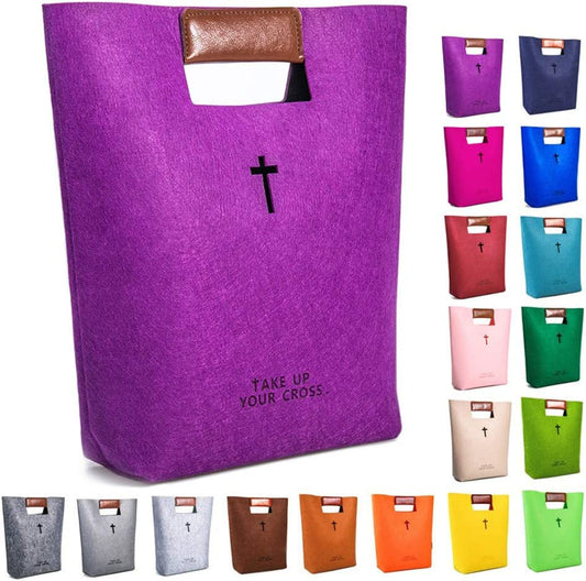 Yasirona  Bible Bag, Bible Carrying Case, Felt Bible Tote, Church Bag, Hollowed Cross Design Bible Covers, Bible Bag for Women Men Bible Study Case, Christian Gift-With Strap Ring