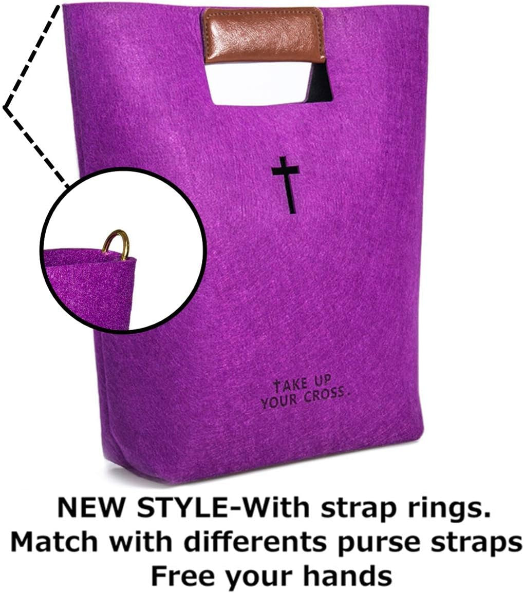 Yasirona  Bible Bag, Bible Carrying Case, Felt Bible Tote, Church Bag, Hollowed Cross Design Bible Covers, Bible Bag for Women Men Bible Study Case, Christian Gift-With Strap Ring